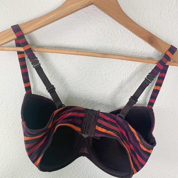 Marie Jo L'Adventure Maroon Multi-Color Striped Adjustable Bra Women's Size 34E - Picture 3 of 9